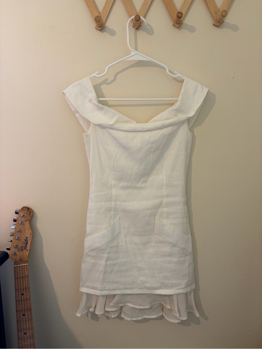 Stone Cold Fox Cream Off-Shoulder Mini Dress with Ruffled Hem
